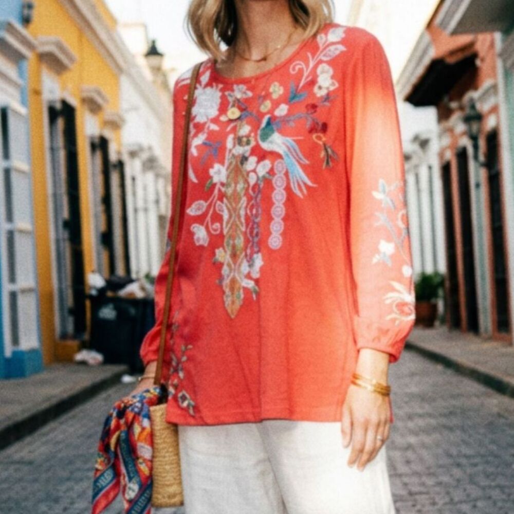 Johnny Was Elia Coastal Cowgirl Embroidered Long Sleeve Shirt